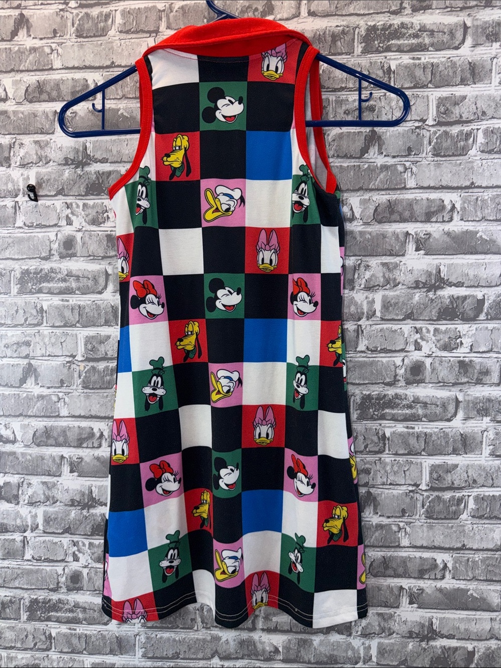 Disney Red Collar Checkerboard Character Dress with Multi-Colored Squares - Picture 4 of 9
